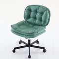 Armless Office Desk Chair With Wheels: Pu Leather Cross Legged Wide Chair,Comfortable Adjustable Swivel Computer Task Chairs For Home,Office,Make Up,Small Space,Bed Room Green Antique Fiber Foam And Polyester Fiber Pad Pvc