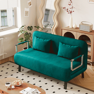 Velvet Antique Green 55 Convertible Chair Bed, Tri Fold Sofa Bed With Adjustable Backrest & Pillow, Leisure Chaise Lounge Couch With Sturdy Steel Frame For Home & Office, Comfortable Sleeper Chair Antique Green Velvet Metal Primary Living Space Medium