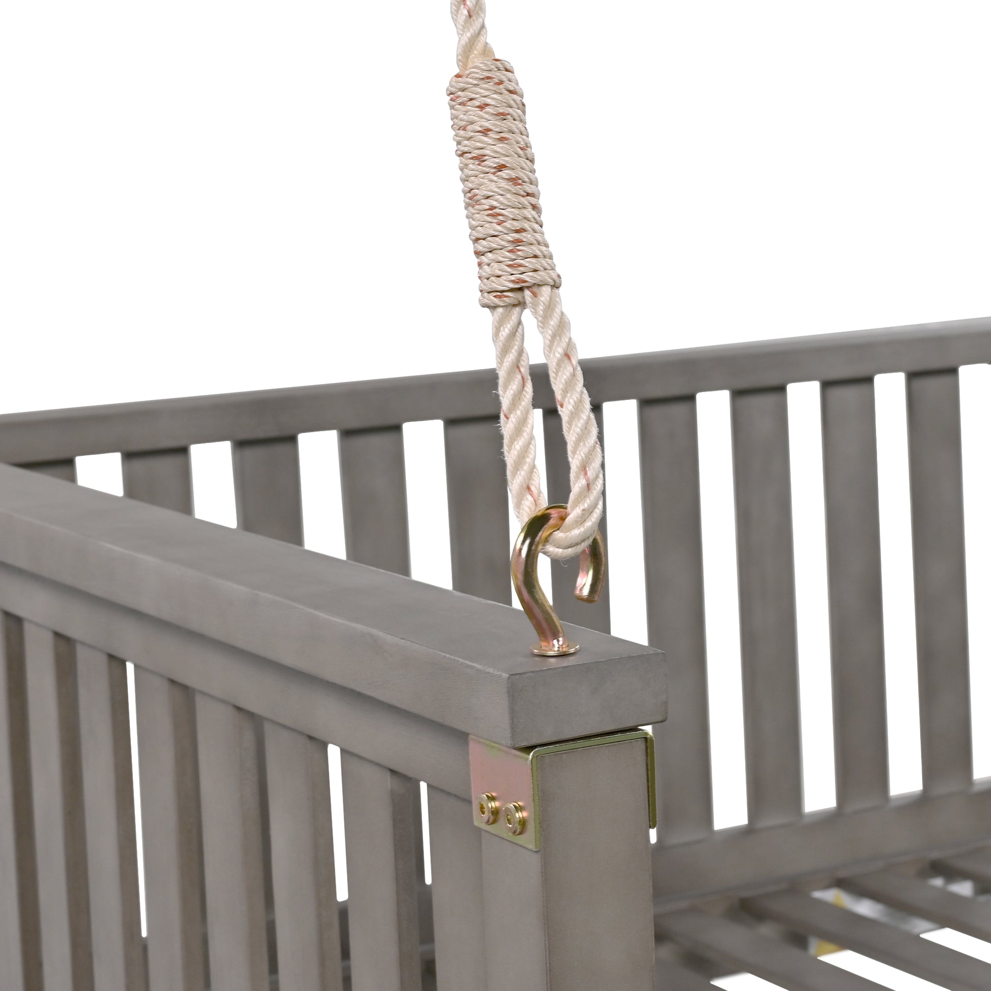 Patio Minimalist Twin Size Garden Swing Bed Wood Porch Swing With Ropes For Backyard, Safe Sloped Design, Gray Gray Weather Resistant Frame Garden & Outdoor Minimalist 2 Person Seating Group Acacia