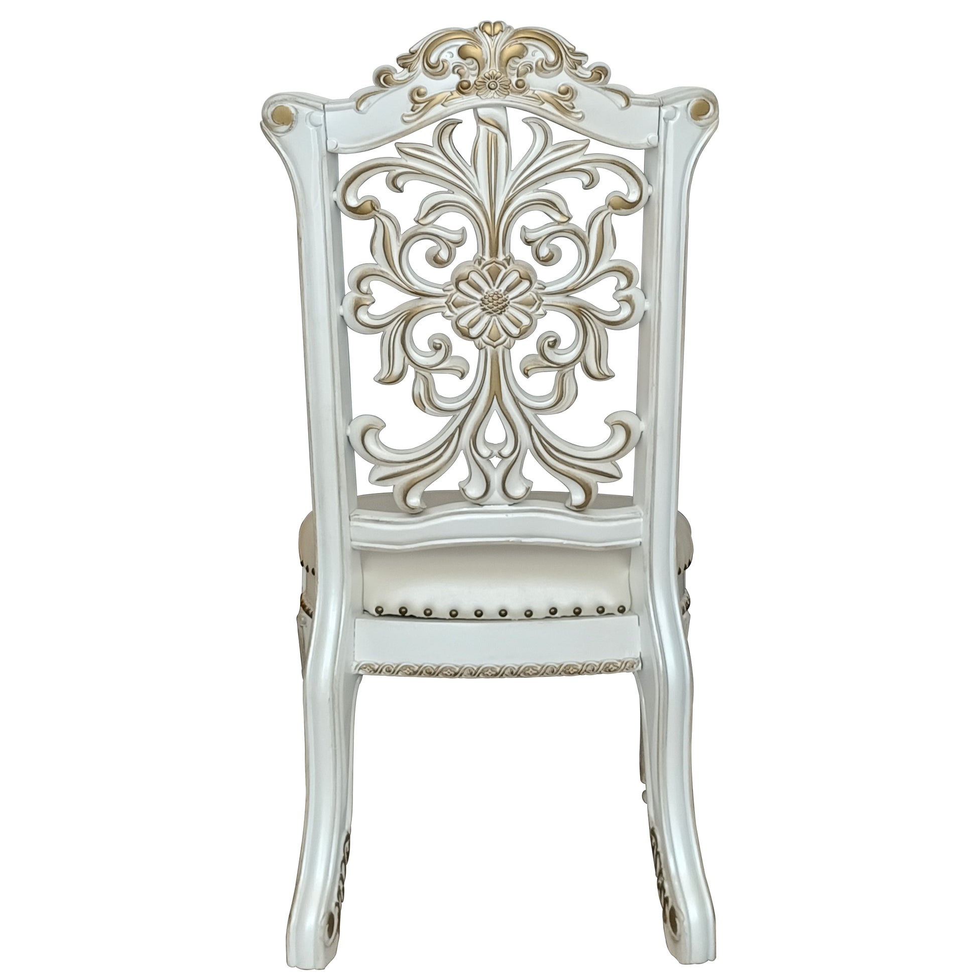 Ivory And Antique Pearl Side Chair With Trim Set Of 2 Solid Ivory Dining Room Side Chair Solid Back Set Of 2 Faux Leather
