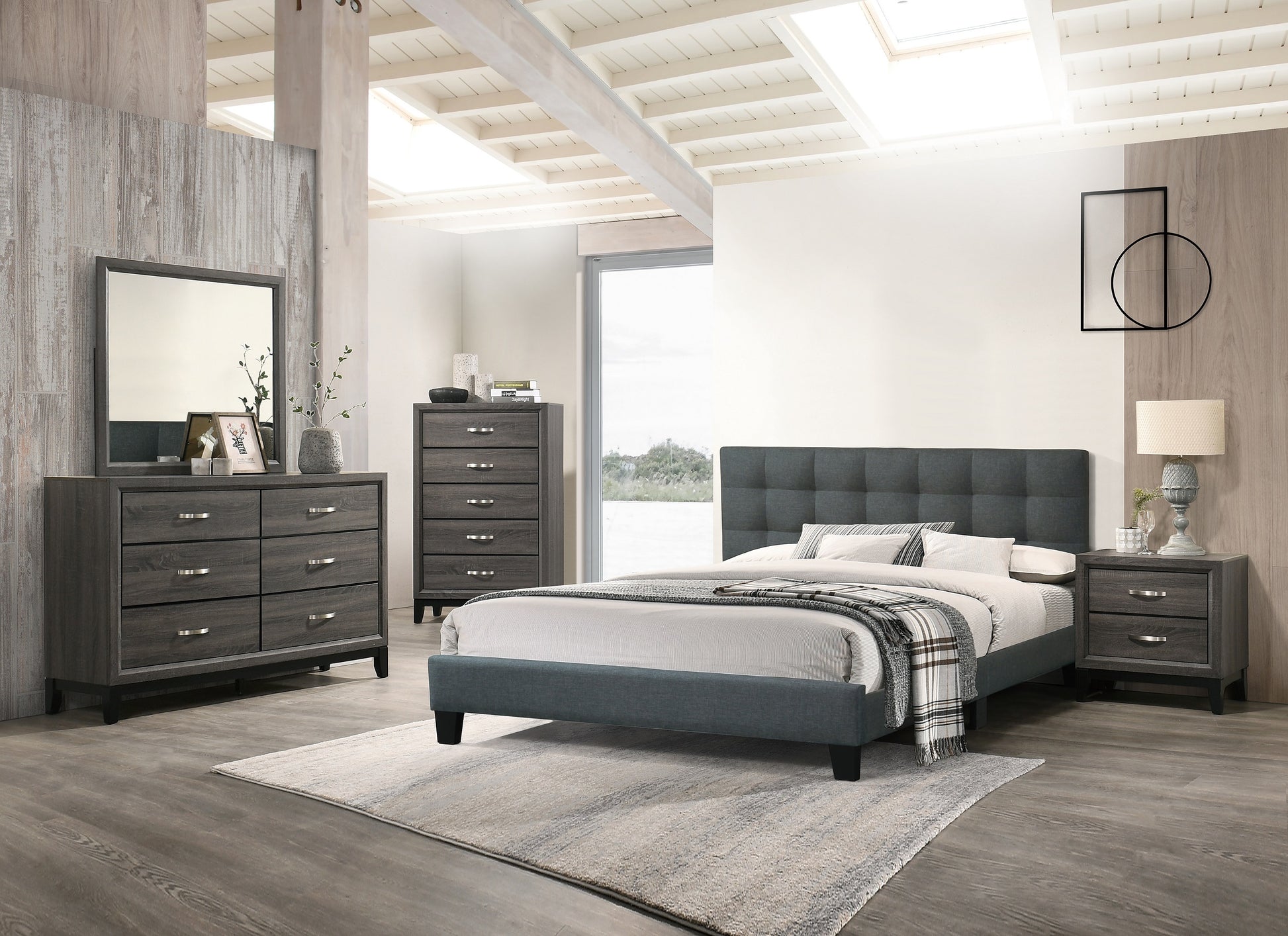 Bedroom Furniture Rustic Grey Oak Simple 1Pc Tall Chest 5 Drawers Storage Solidwood Chest Gray Bedroom Modern,Transitional Pine Particle Board Mdf,Solid Wood