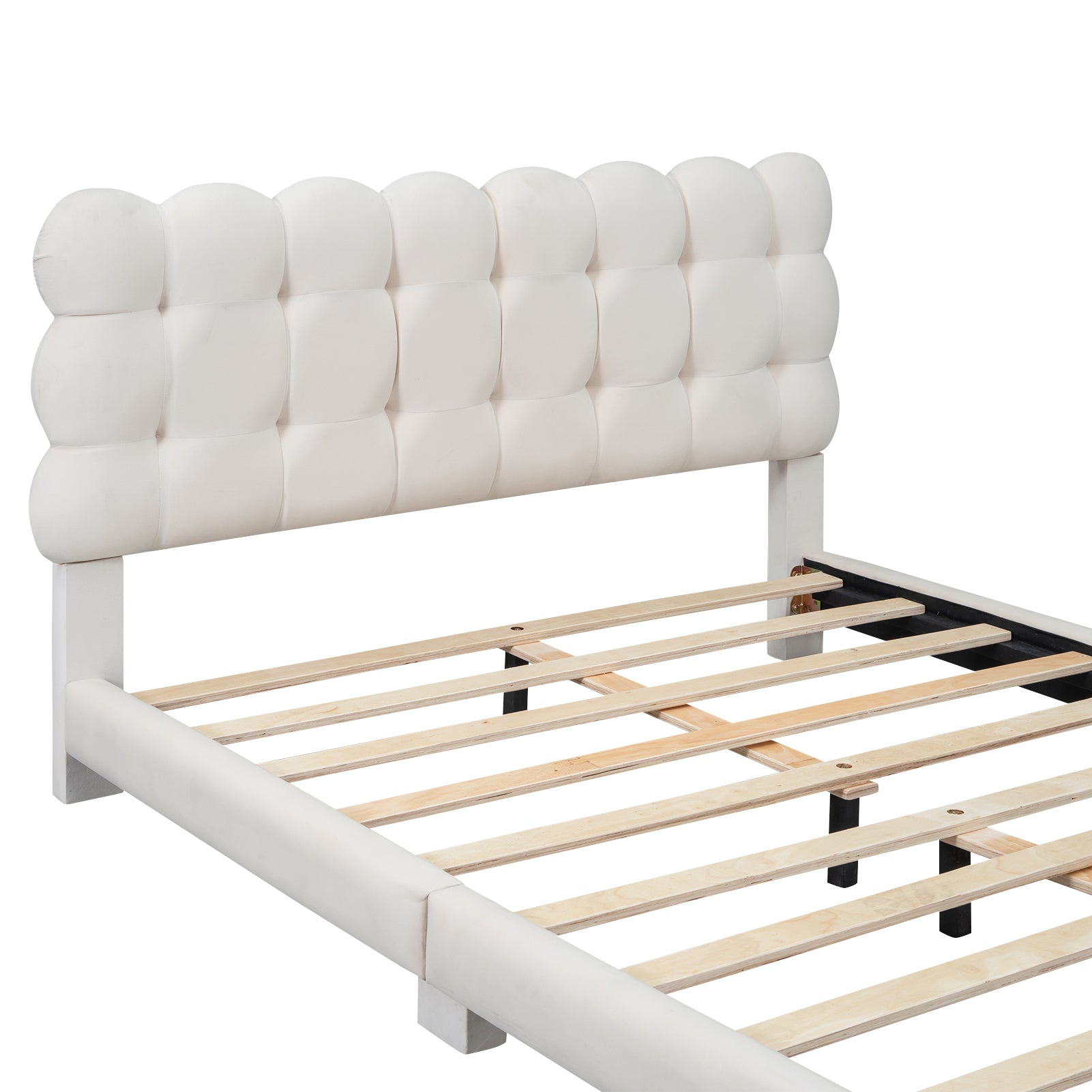 Full Size Upholstered Platform Bed With Soft Headboard,Beige Full Beige Upholstered