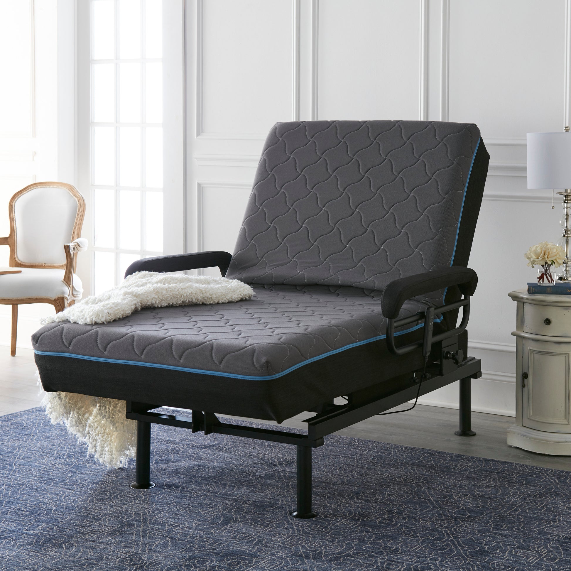 Adjustable Sit To Stand Bed W Remote With Convenient Lift Twin Blue Metal Twin