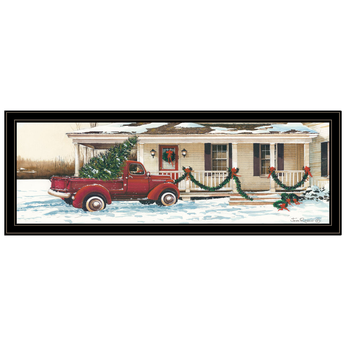 Preparing For Christmas Black Framed Wall Art For Living Room, Bedroom Wall Art Print For Home Decor By John Rossini Multicolor Wood Paper