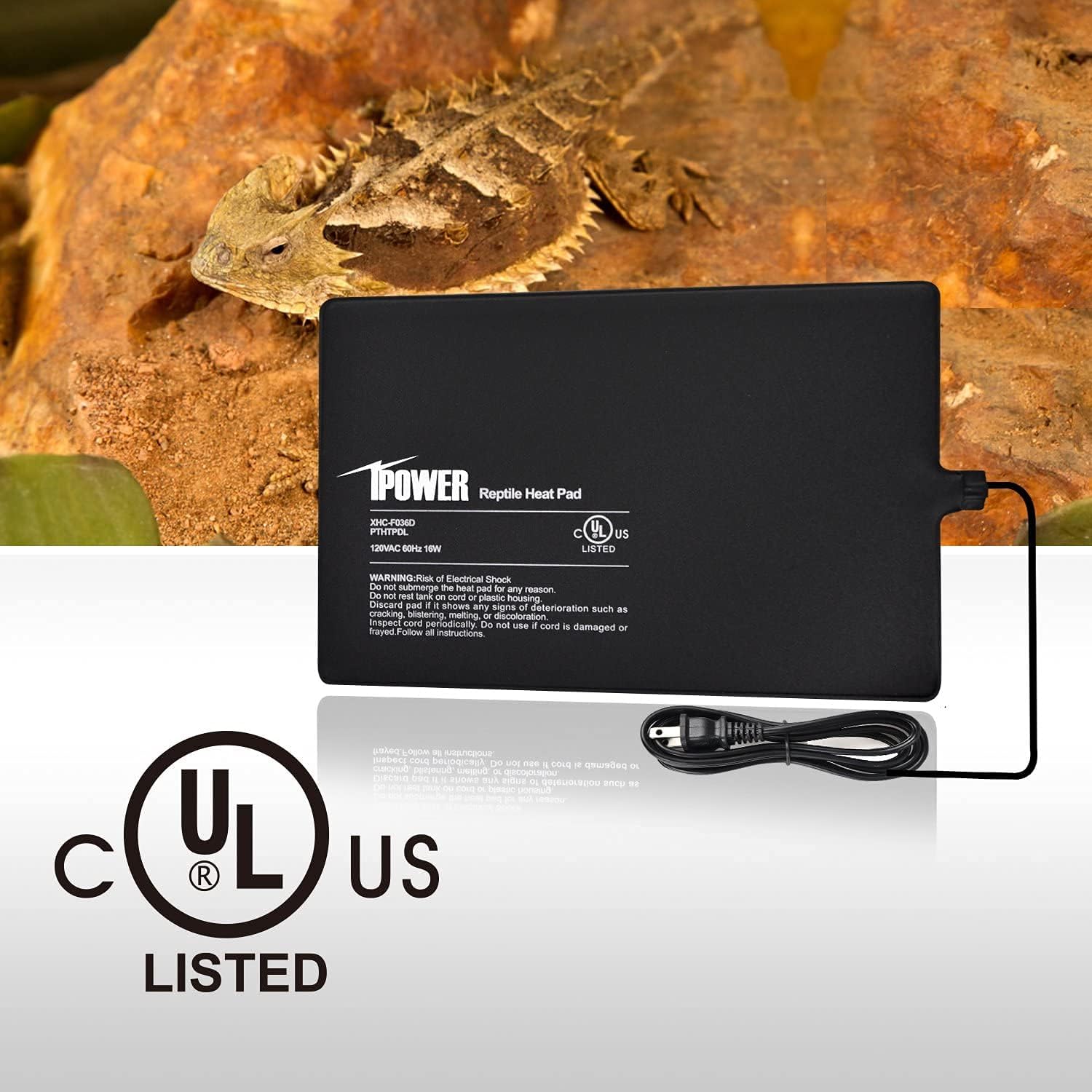 8 By 12 Inch 16W Reptile Heat Mat, Under Tank Warmer Terrarium Heat Pad For Turtles Lizards Frogs And Other Small Animals, Multi Sizes Black Pvc