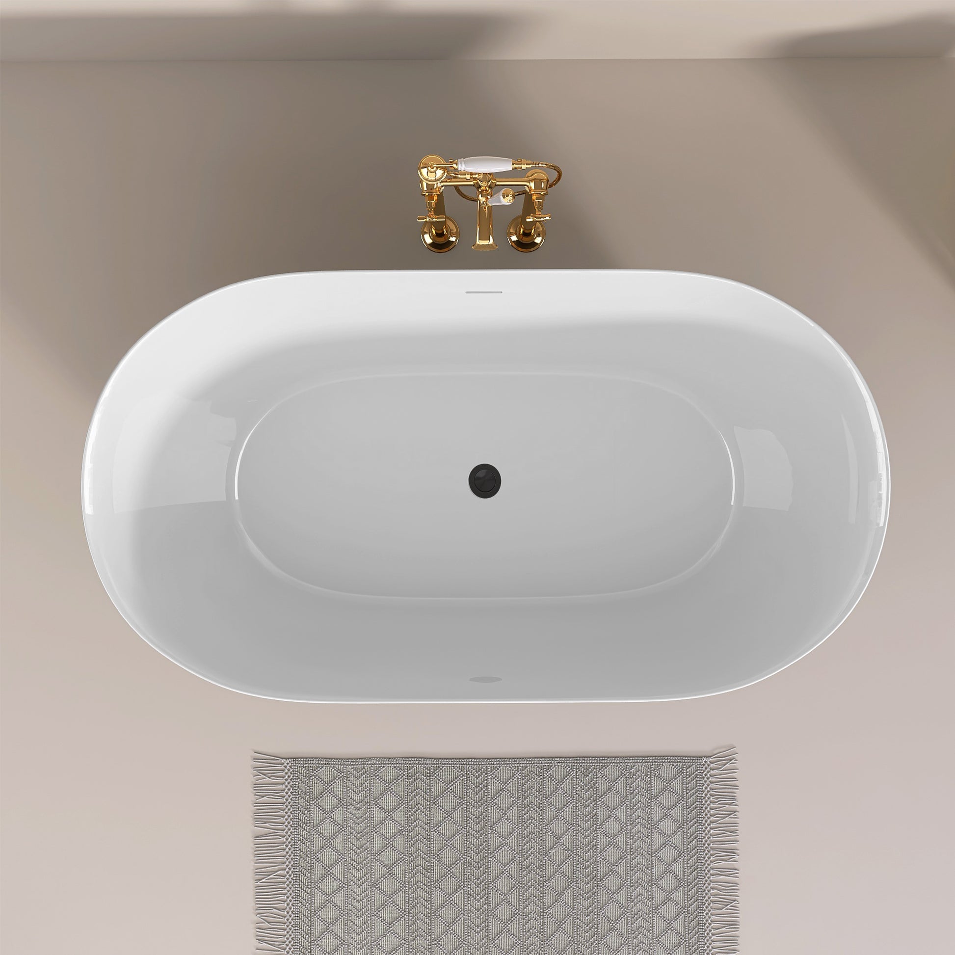 51 Inch Acrylic Freestanding Bathtub Contemporary Soaking White Tub With Overflow And Pop Up Drain Matte Black Matte Black Oval Bathroom Freestanding Tubs Polished Less Than 59 In Contemporary,Modern Soaking Center Fiberglass Acrylic