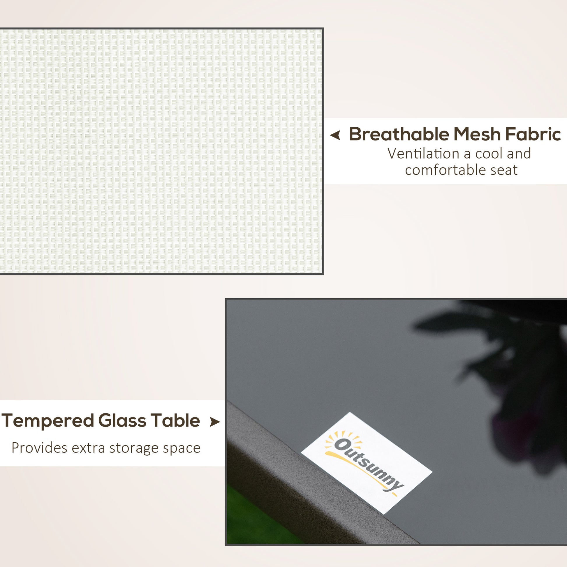 Outsunny 3 Piece Outdoor Gliders Set Bistro Set With Steel Frame, Tempered Glass Top Table For Patio, Garden, Backyard, Lawn, Cream White Cream White Steel