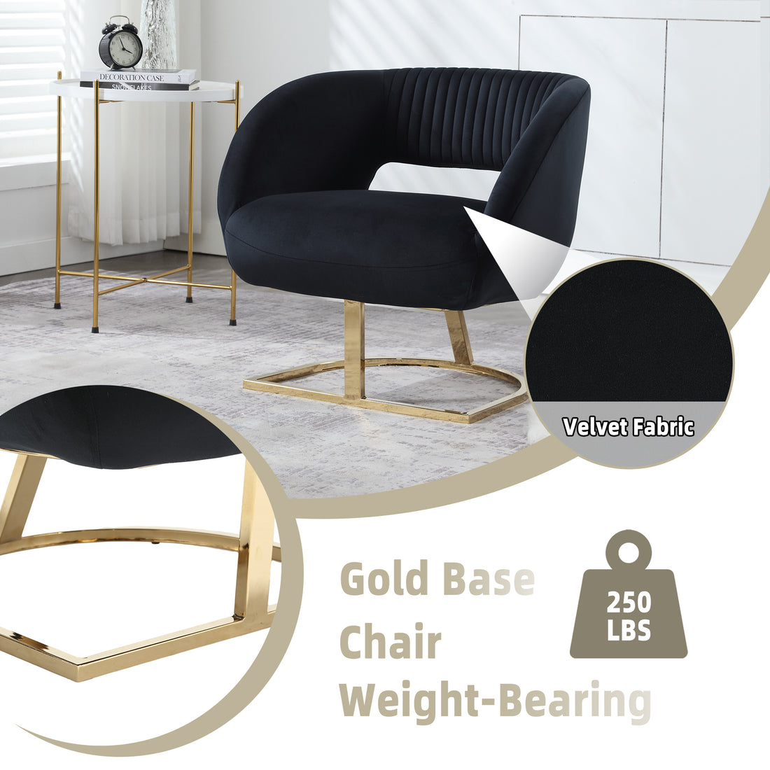 Coolmore Modern Chair With Velvet Fabric, Mid Century Chair With Wide Upholstered, Armchair For Living Room, Lounge, Bedroom Black Black Primary Living Space Foam Velvet