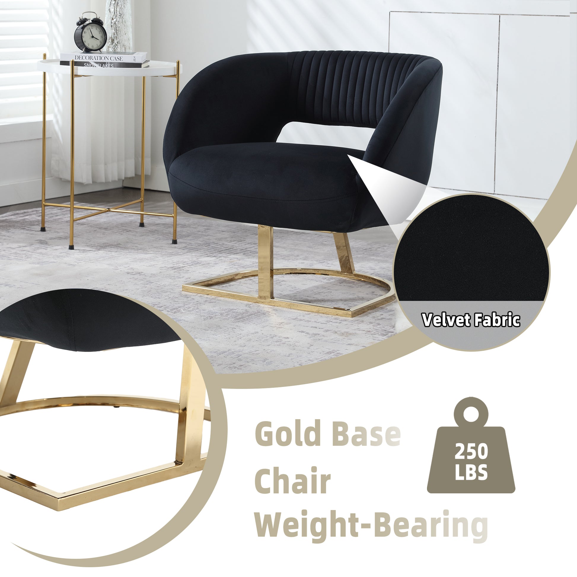 Coolmore Modern Chair With Velvet Fabric, Mid Century Chair With Wide Upholstered, Armchair For Living Room, Lounge, Bedroom Black Black Primary Living Space Foam Velvet