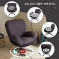 360 Swivel Accent Chair, Modern Chenille Lounge Chair With Faux Leather And Black Metal Base Frame, Comfortable Reading Chair For Small Spaces, Living Room, Bedroom, Reading Corner, Office, Dark Gray Black,Dark Gray Brown Primary Living Space