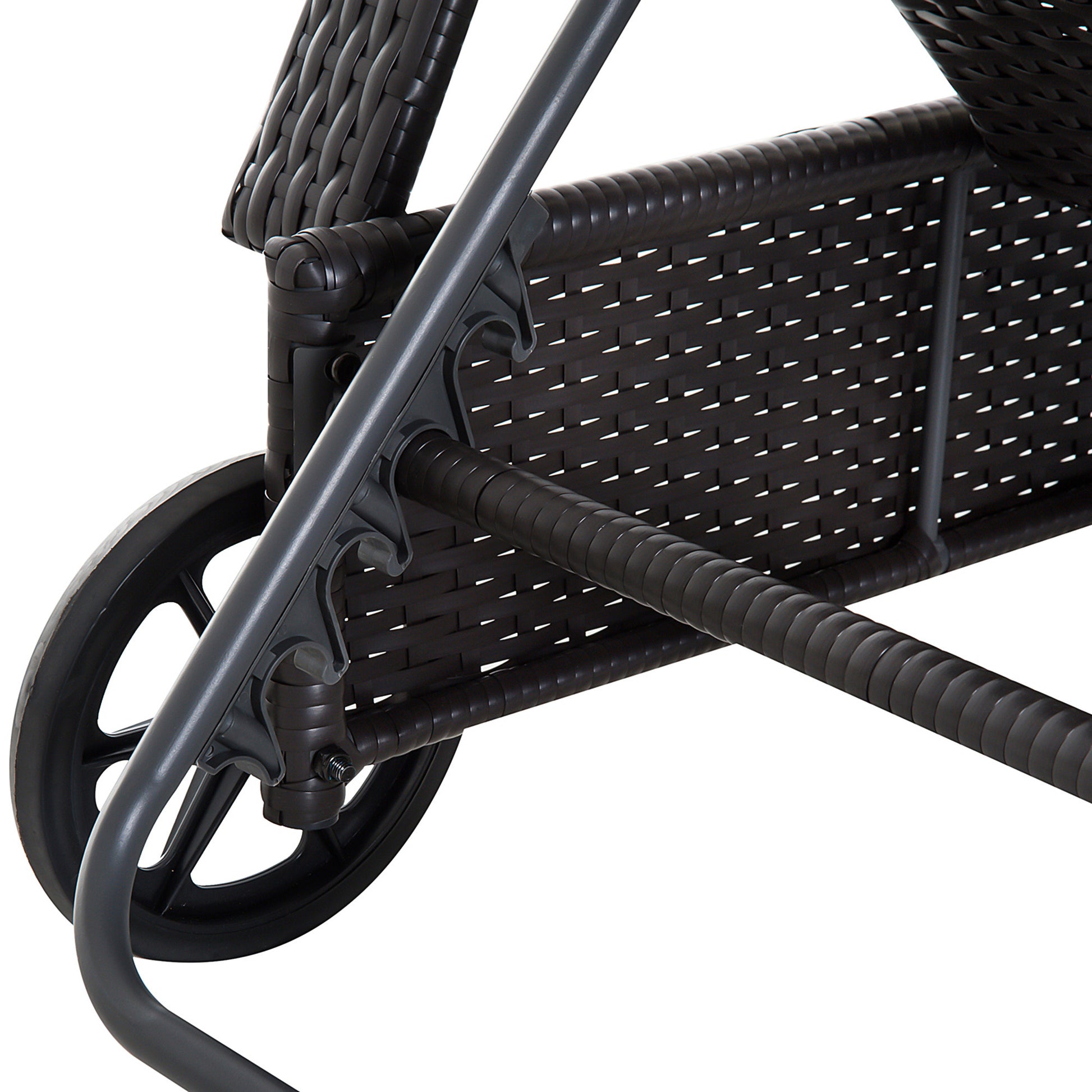 Outsunny Wicker Outdoor Chaise Lounge, 5 Level Adjustable Backrest Pe Rattan Pool Lounge Chair With Wheels, Cushion & Headrest, Dark Coffee And Cream White Colorful Rattan