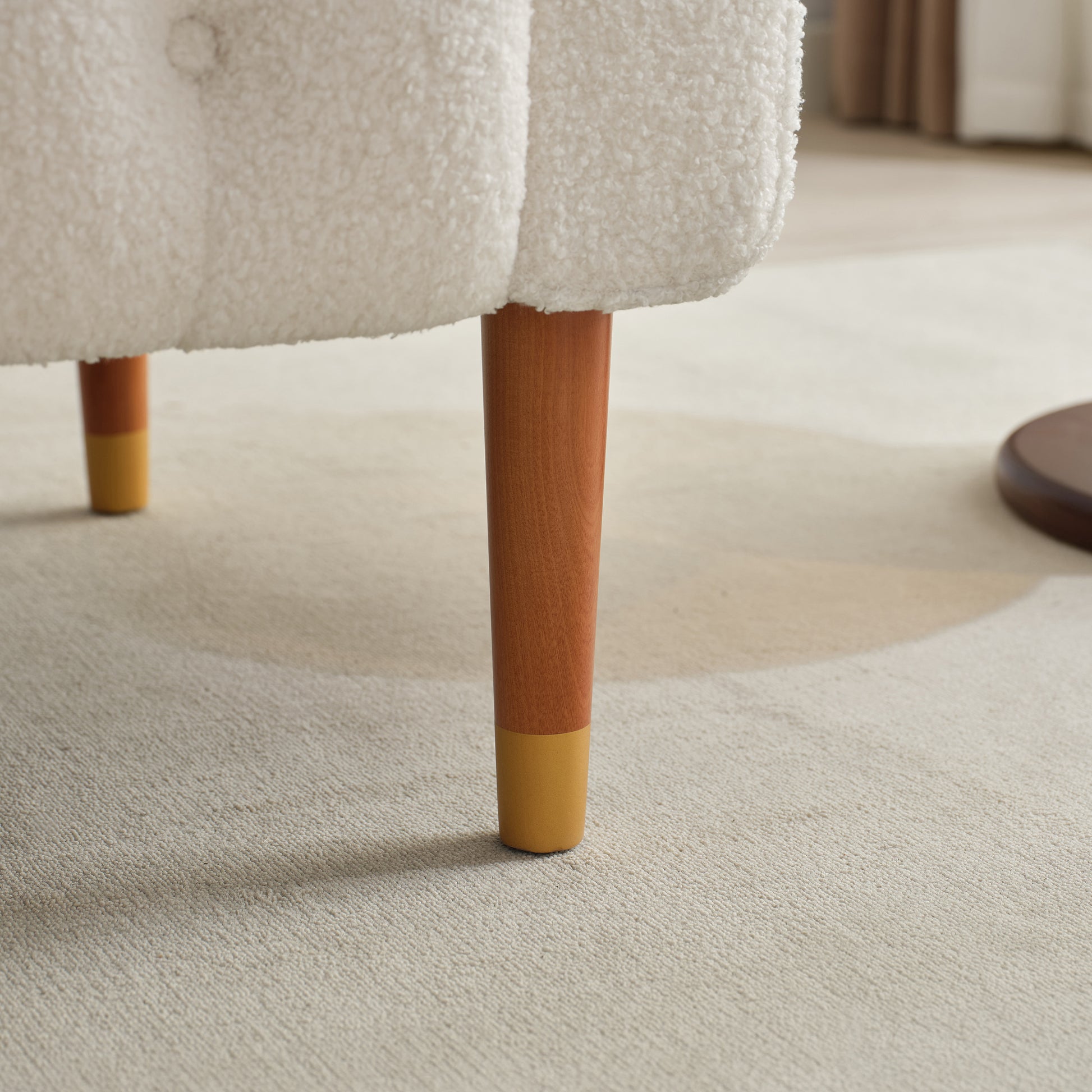 Mirod Classic Biscuit Style Accent Chair Comfortable Armrests, Soft Fabric, Elegant Solid Wood Legs With Gold Finish, Easy Assembly Beige Boucle