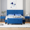 4 Pieces Bedroom Sets Queen Size Upholstered Bed Frame With Rivet Design,Nightstands And Tufted Storage Ottoman,Blue Box Spring Not Required Queen Blue 4 Piece Set Solid Wood Mdf