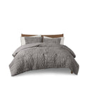 Ruched Fur Down Alternative Comforter Set Queen Grey Polyester
