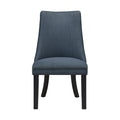 Blue Textured Fabric Upholstered Side Chairs Set Of 2, Dark Walnut Finish Wooden Legs Modern Dining Kitchen Furniture Blue Gray Dining Room Modern Side Chair Wood