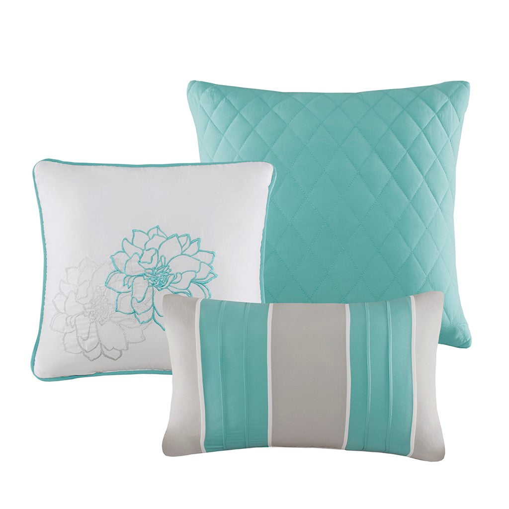 Printed Cotton Sateen Comforter Set Aqua Twin Twin Xl Twin Aqua Polyester