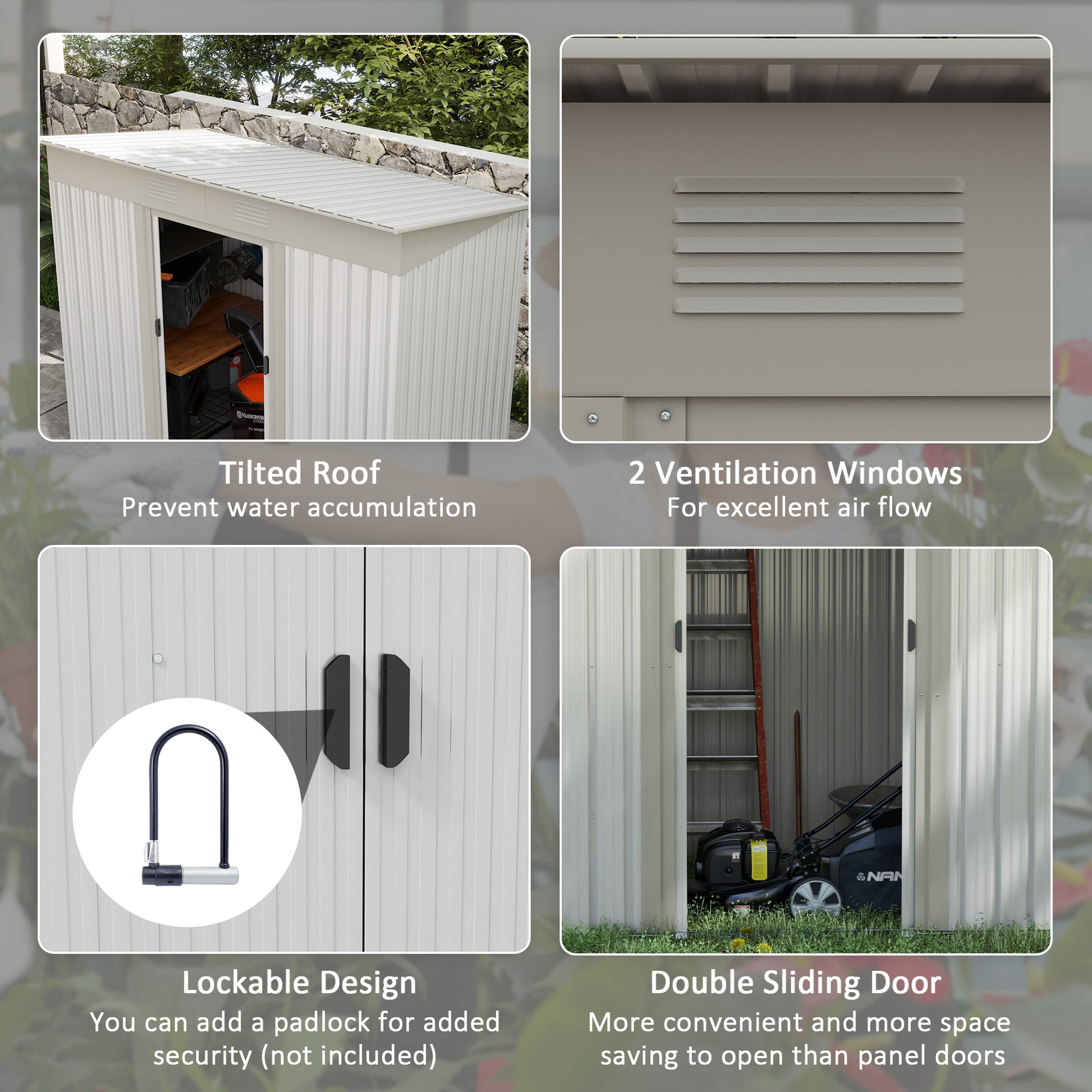 Outsunny 7' X 4' Metal Lean To Garden Shed, Outdoor Storage Shed, Garden Tool House With Double Sliding Doors, 2 Air Vents For Backyard, Patio, Lawn, Silver Silver Steel