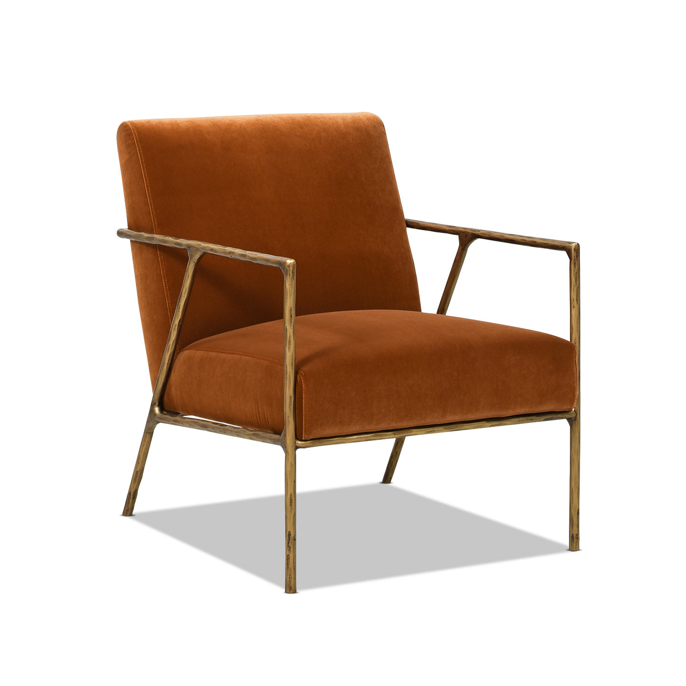 Aerin 24.5" Hammered Brass Upholstered Accent Arm Chair, Burnt Orangeperformance Velvet Burnt Orange Foam Velvet