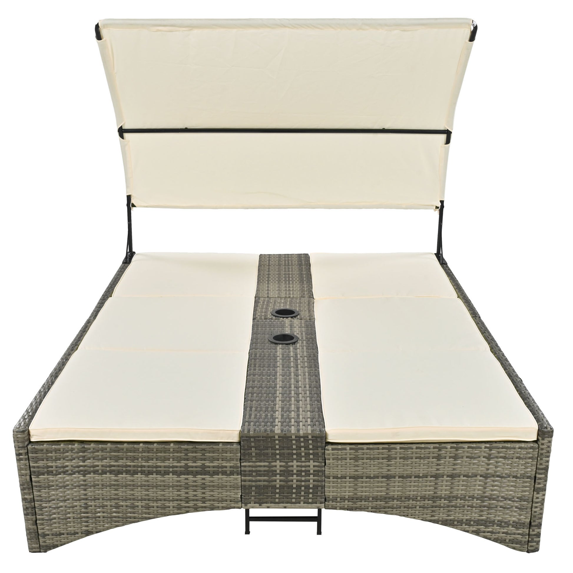 Patio Daybed Outdoor Daybed Outdoor Rattan Sun Lounger With Shelter Roof With Adjustable Backrest, Storage Box And 2 Cup Holders For Patio, Balcony, Poolside,Cream Yes Cream Seats 2 Water Resistant Frame Water Resistant Cushion Garden & Outdoor Sectional