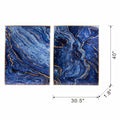 Set Of 2 Blue And Gold Framed Art Panels, Unique Marbled Design, 30.5