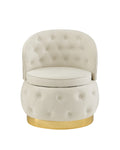 360 Degree Swivel Cuddle Barrel Accent Storage Chairs Beige Velvet
