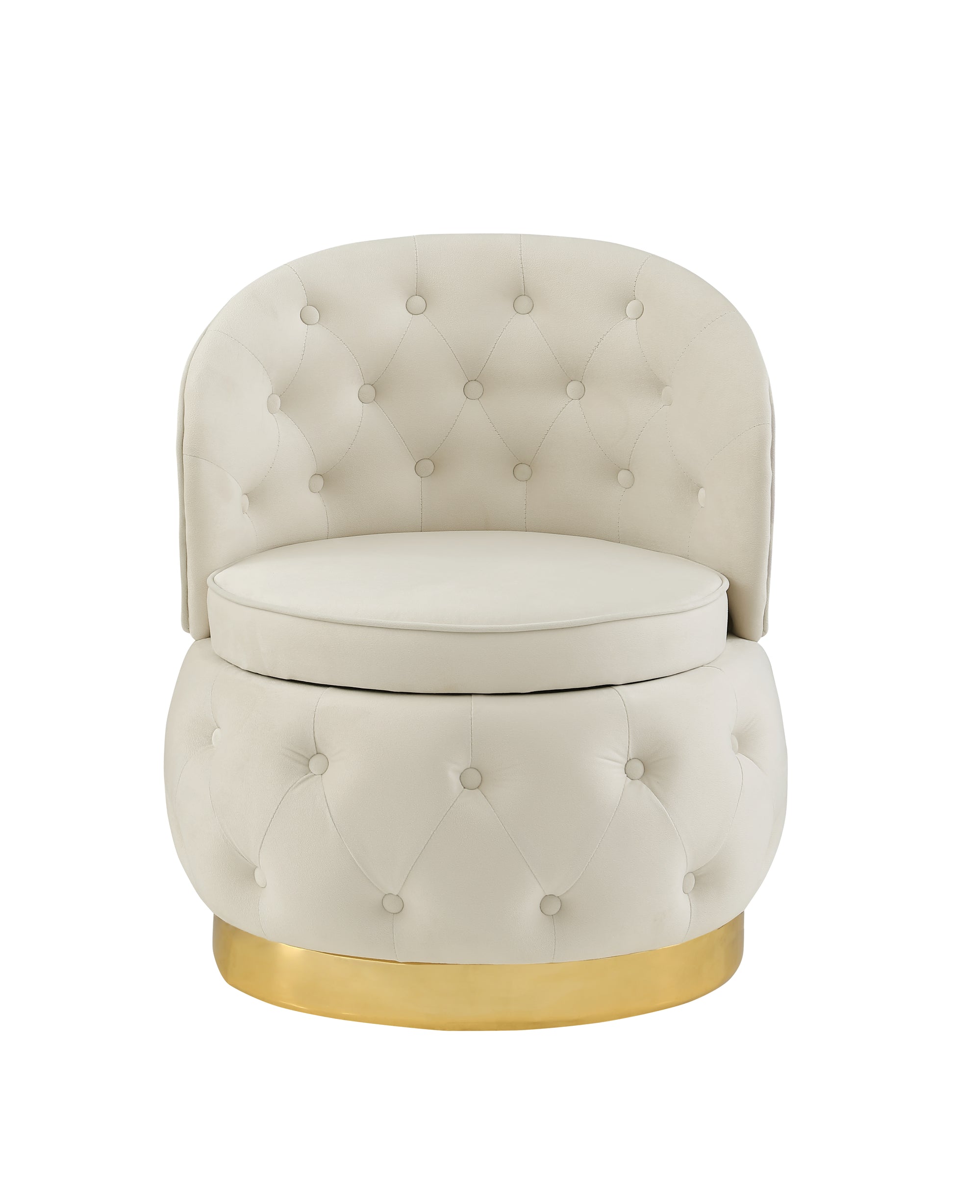 360 Degree Swivel Cuddle Barrel Accent Storage Chairs Beige Velvet