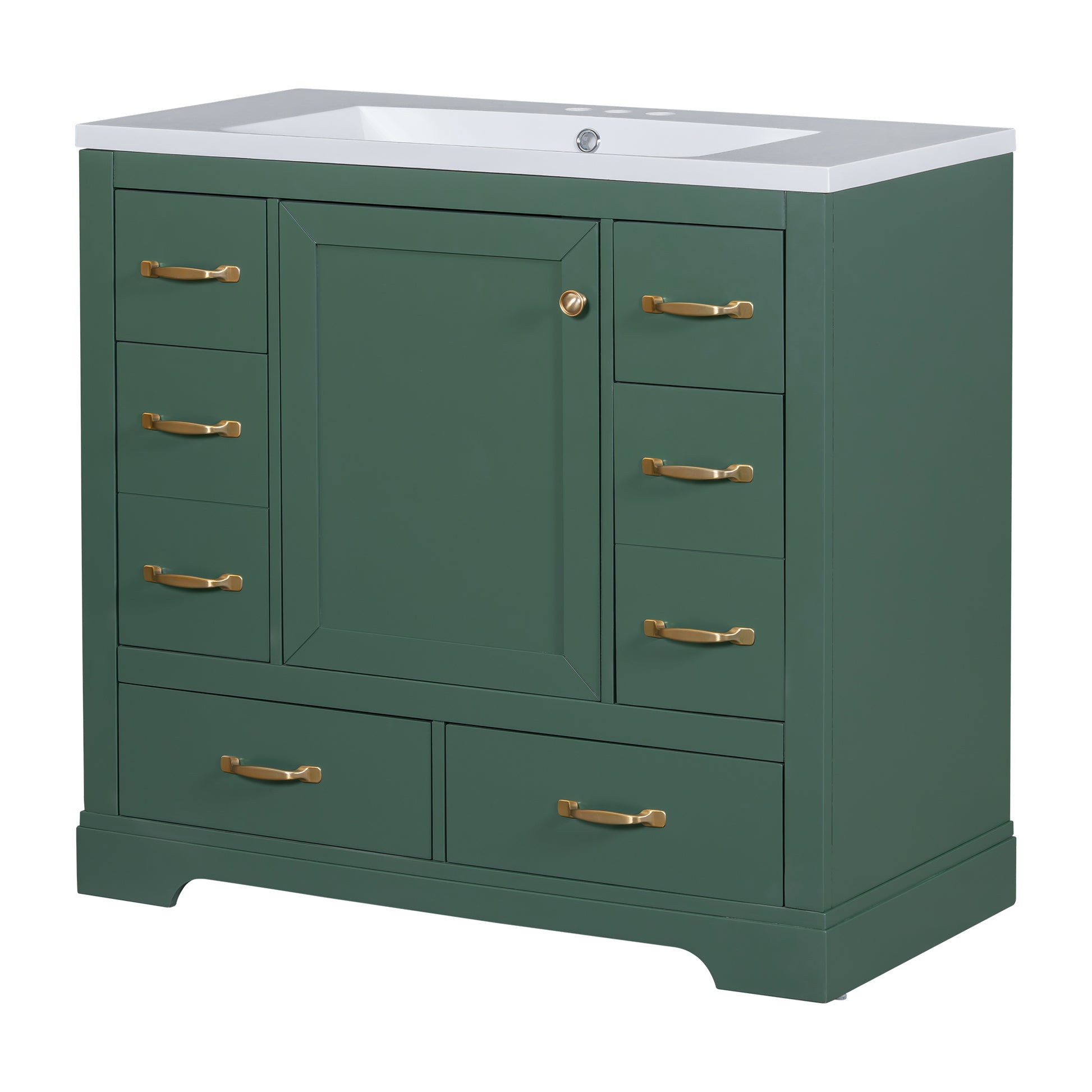 36" Bathroom Vanity With Sink Combo, Six Drawers, Multi Functional Drawer Divider, Adjustable Shelf, Green Old Sku:Sy999808Aaf Green Solid Wood Mdf