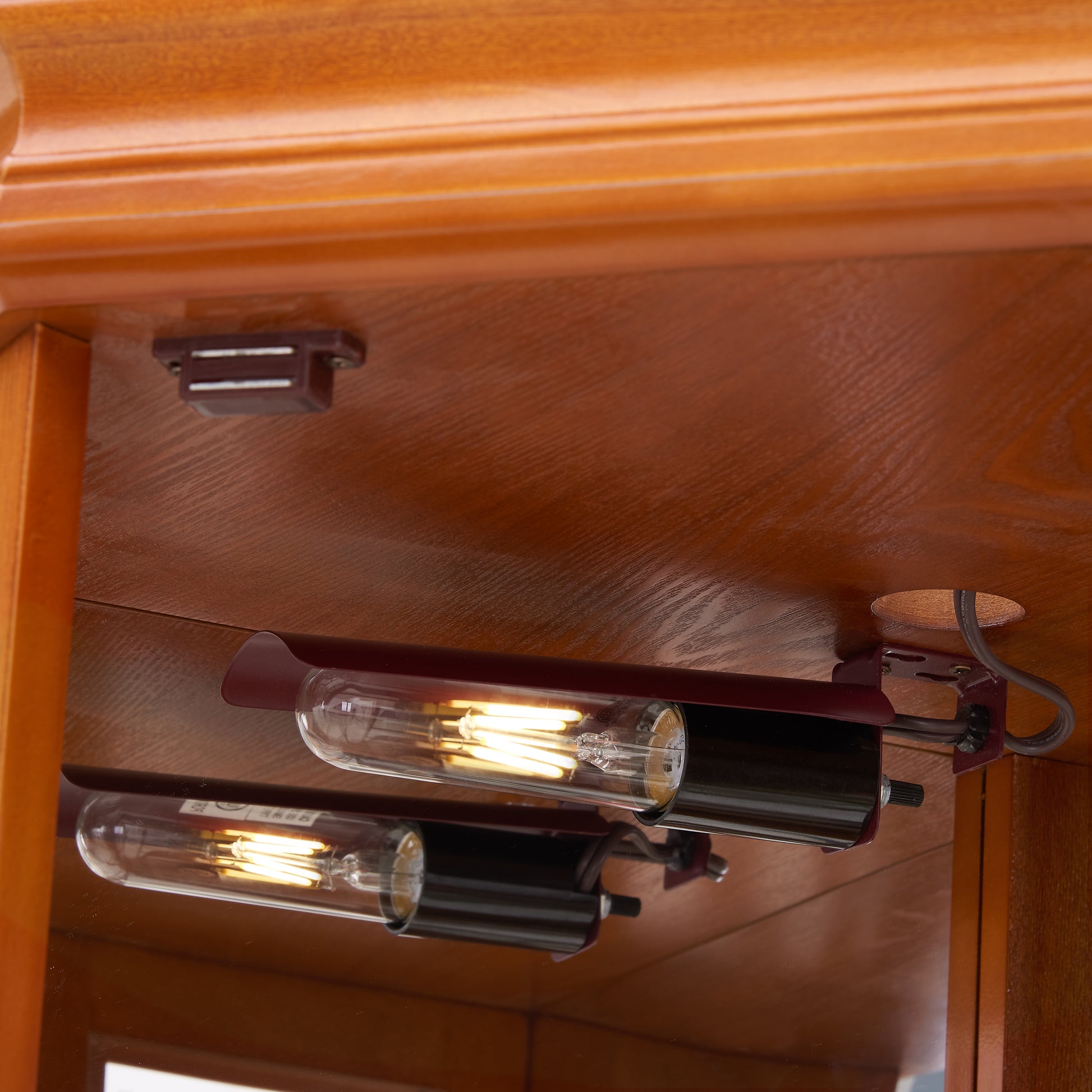 Corner Curio Cabinet With 5 Shelves And Lighting System, Oak E26 Light Bulb Not Included Oak Mdf