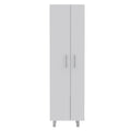 Cleaning Cabinet With Five Shelves And Broom Hangers, White White Solid Wood Mdf Engineered Wood