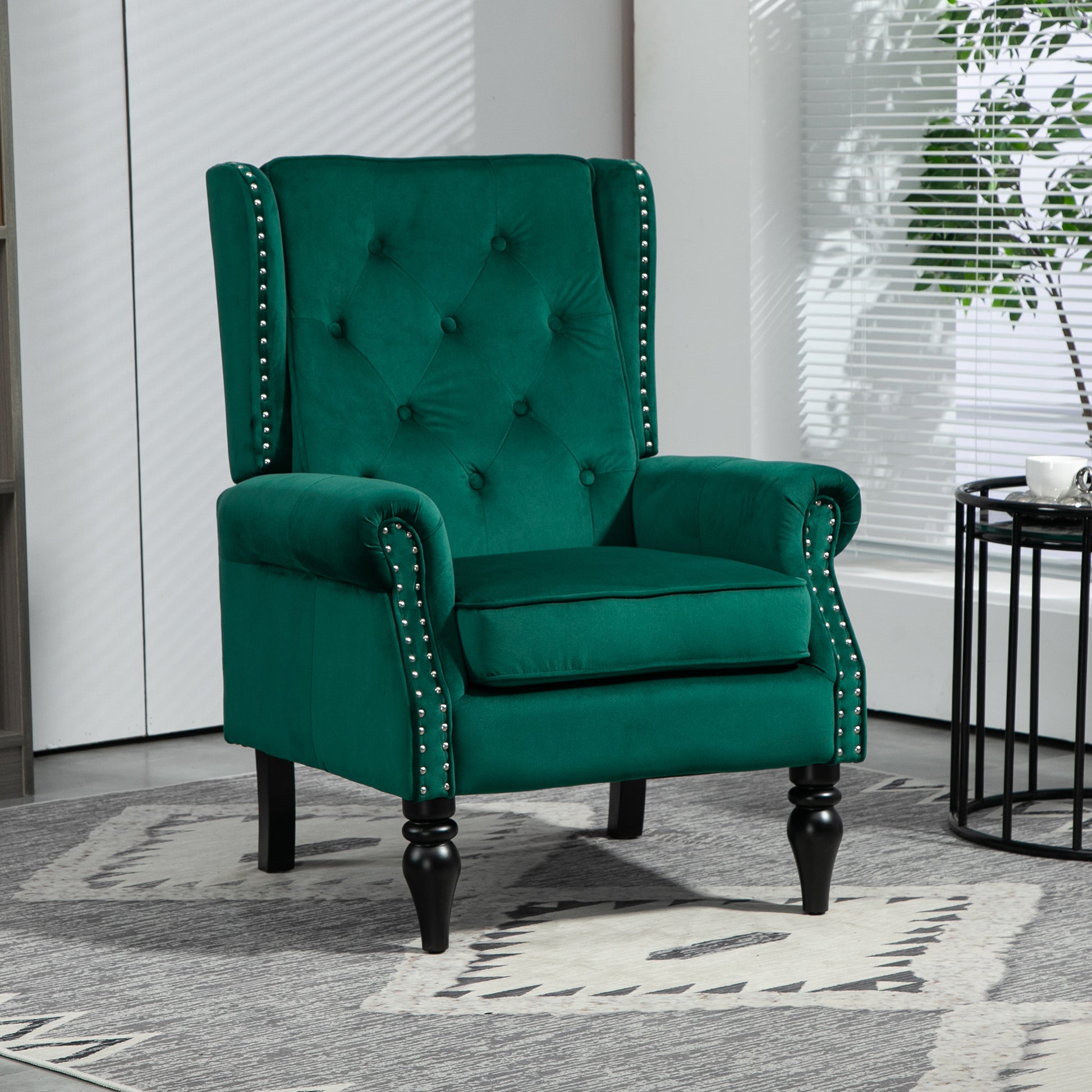 Coolmore Wood Frame Armchair, Modern Accent Chair Lounge Chair With Sturdy Wood Legs For Living Room Bedroom Green Green Primary Living Space Foam Velvet