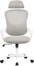 High Back Mesh Rolling Work Task Chairs With Wheels And Adjustable Headrests, Comfy Lumbar Support, Armrest For Bedroom, Gaming, Grey Grey Metal