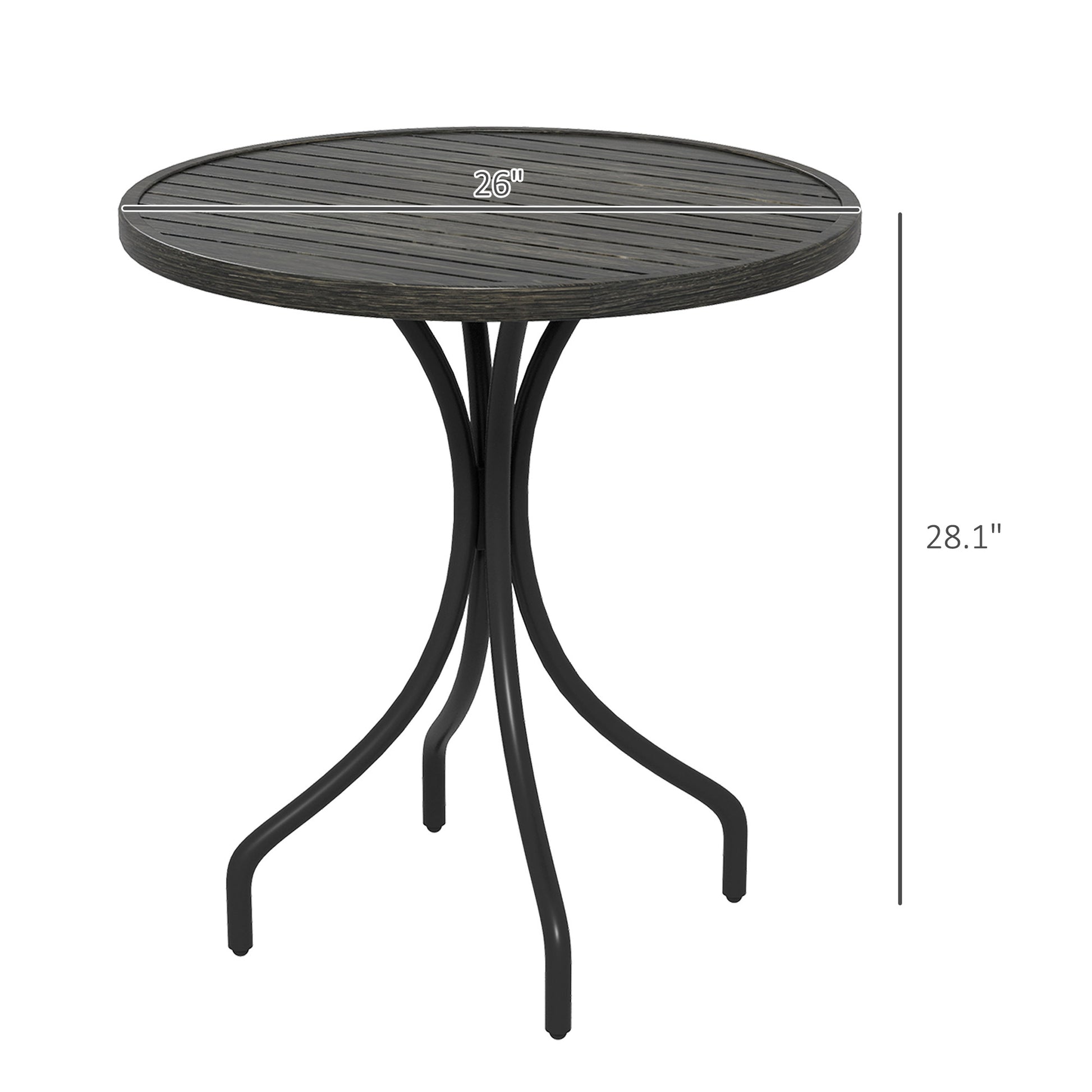 Outsunny Outdoor Side Table, 26" Round Patio Table With Steel Frame And Slat Tabletop For Garden, Backyard, Porch, Balcony, Distressed Gray Gray Steel