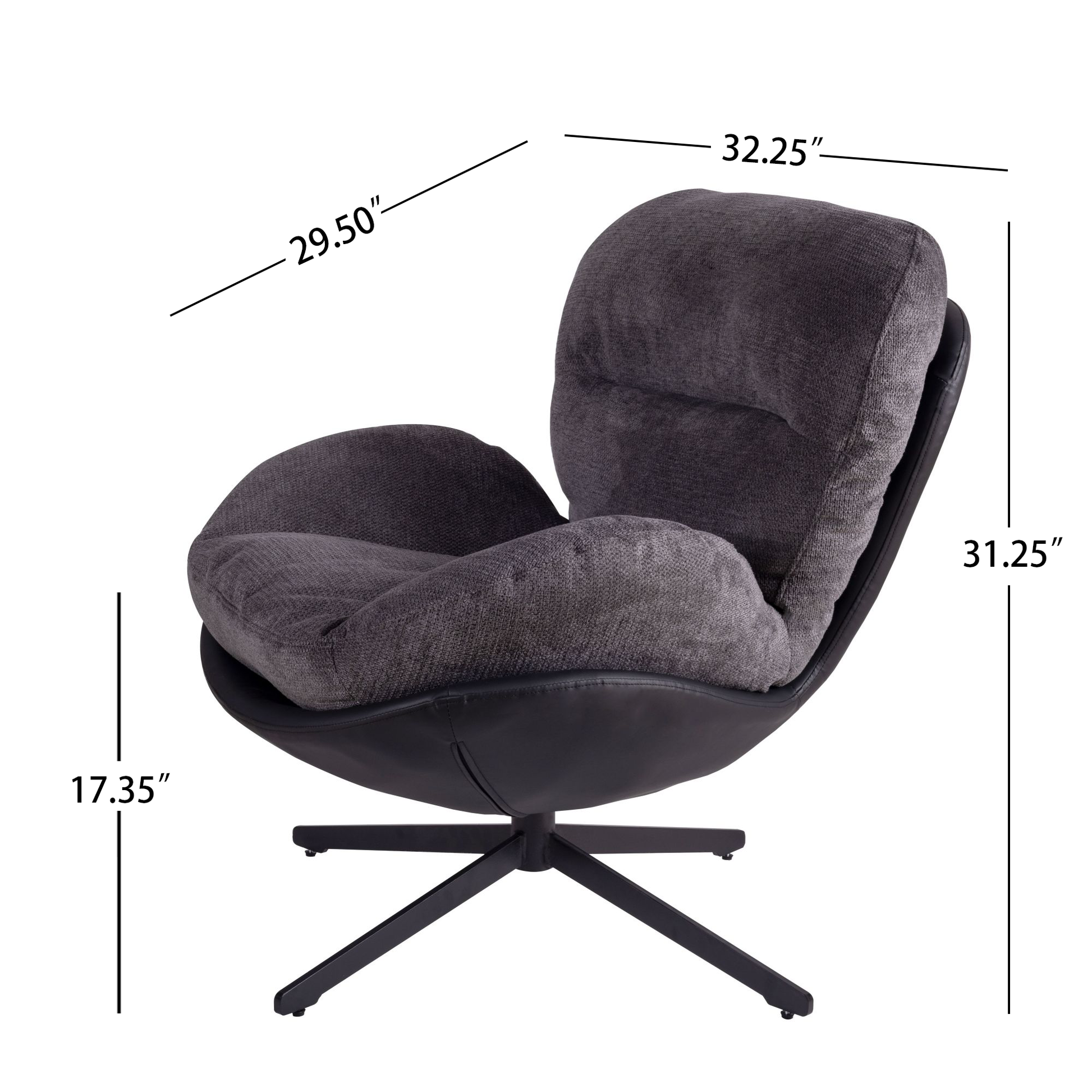 360 Swivel Accent Chair, Modern Chenille Lounge Chair With Faux Leather And Black Metal Base Frame, Comfortable Reading Chair For Small Spaces, Living Room, Bedroom, Reading Corner, Office, Dark Gray Black,Dark Gray Brown Primary Living Space