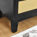 Bedroom 5 Drawer Dresser, Rattan Dresser Modern Wooden Chest Of Drawers With Spacious Storage Space For Bedroom Hallway Living Room Black Solid Wood Mdf