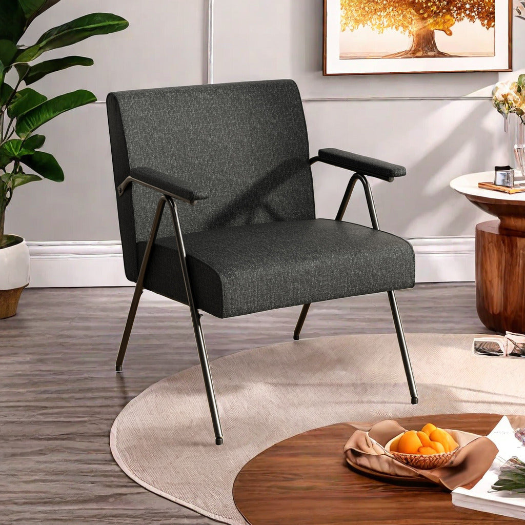 Fx P91 Bk Sofa Chair Modern Black Accent Chair With Metal Frame Stylish Upholstered Single Sofa, Perfect For Living Room, Bedroom, And Office Decor Temu Suitable Black Linen