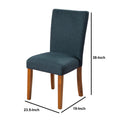 Fabric Upholstered Parson Dining Chair With Wooden Legs, Navy Blue And Brown, Set Of Two Blue Brown Wood Fabric