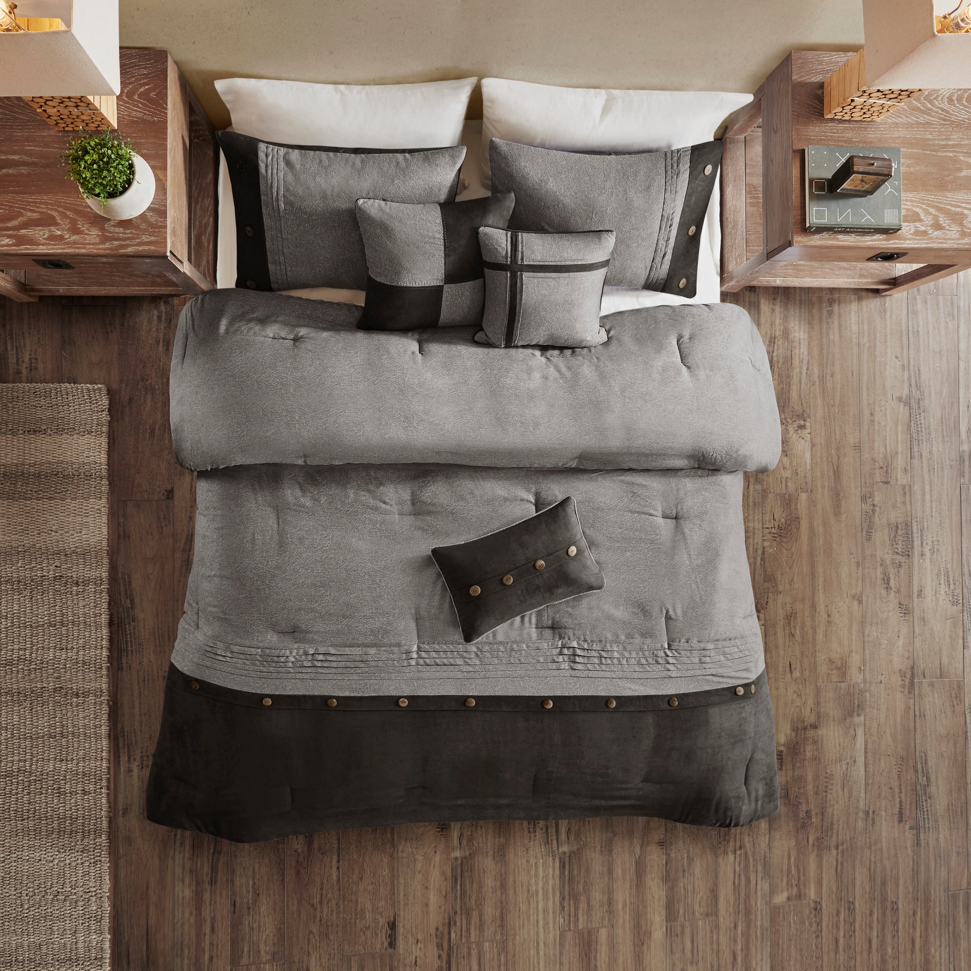 7 Piece Faux Suede Comforter Set Grey Cal King California King Grey Polyester