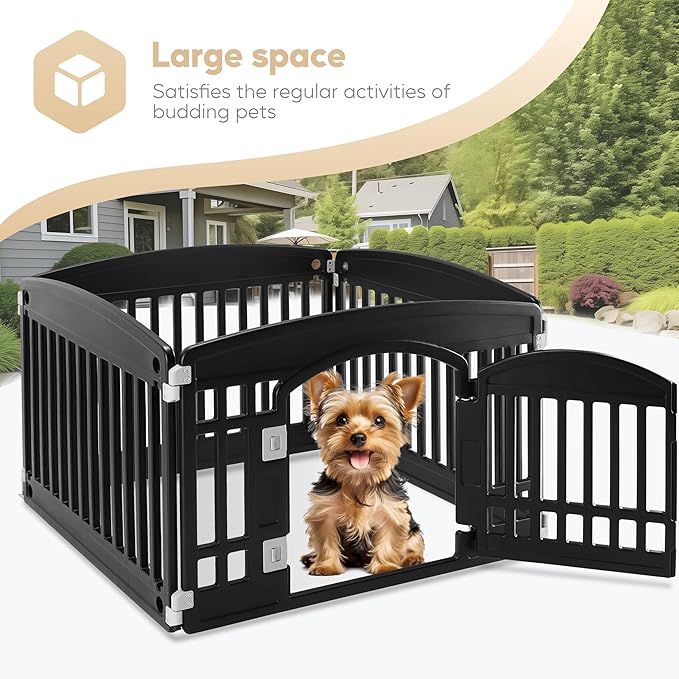 Dog Playpen, 24" Exercise 4 Panel Pet Playpen With Door, Safe And Secure, Folding And Portable Puppy Playpen For Puppies And Small Dogs, Black Black Plastic