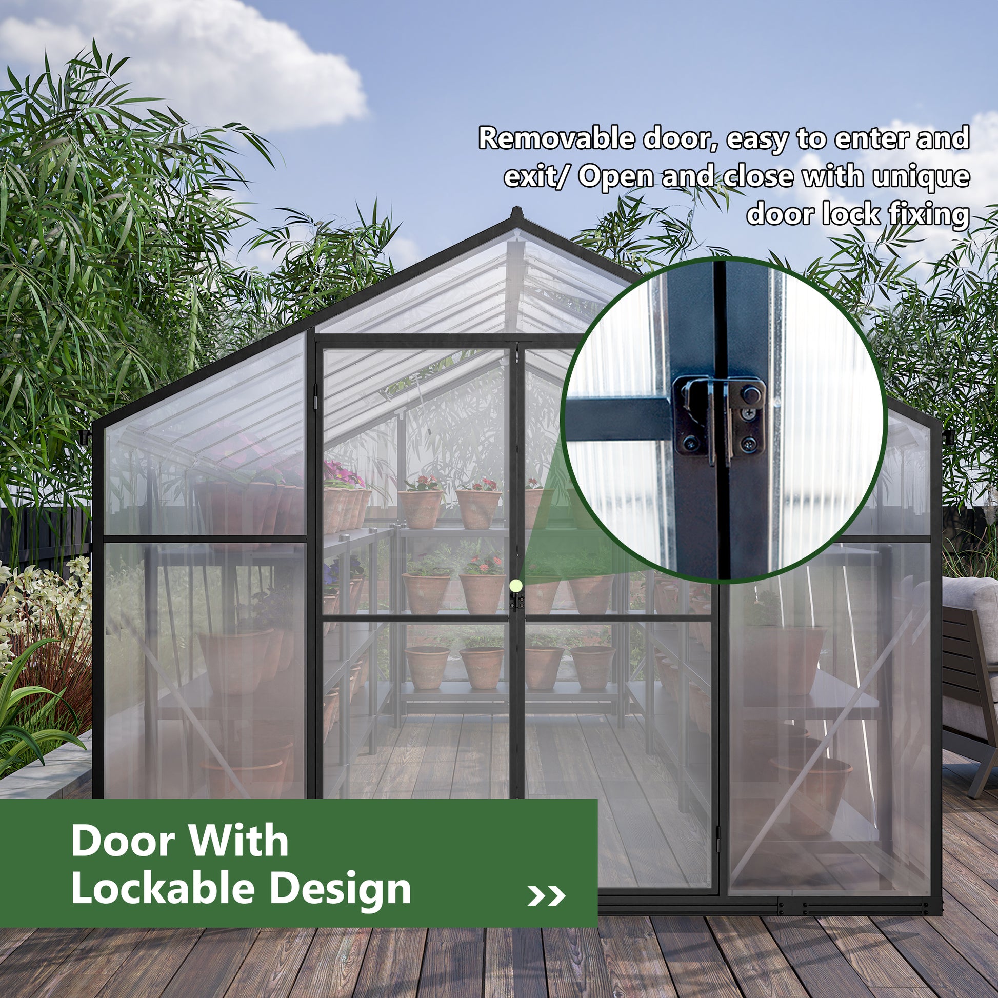 8' X 12' Outdoor Greenhouse, Heavy Duty Polycarbonate Greenhouse, Large Walk In Greenhouse With Double Doors And Two Ventilation Windows, Aluminum Greenhouse For Outdoor Greenhouse Garden Backyard