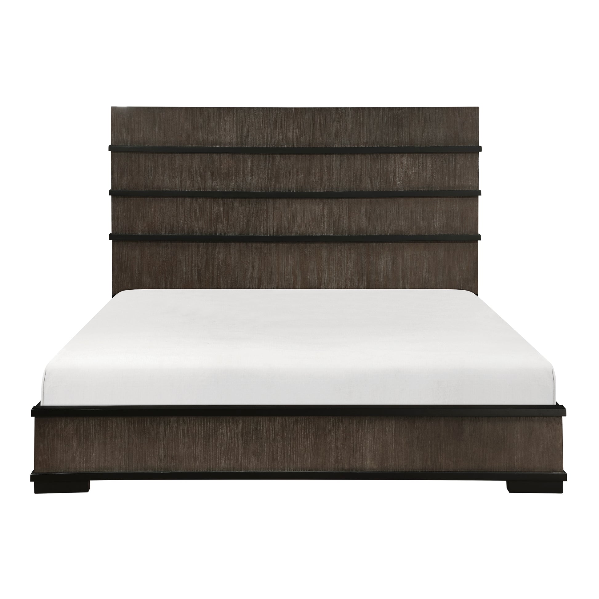 Two Tone Brown Black Finish Led Headboard King Bed 1Pc Modern Industrial Design Bedroom Furniture Box Spring Required King Black,Brown Gray Wood Bedroom Bed Frame Wood
