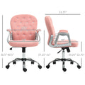 Vinsetto Teddy Fleece Home Office Chair, Button Tufted Desk Chair With Padded Armrests, Adjustable Height And Swivel Wheels, Pink Pink Steel