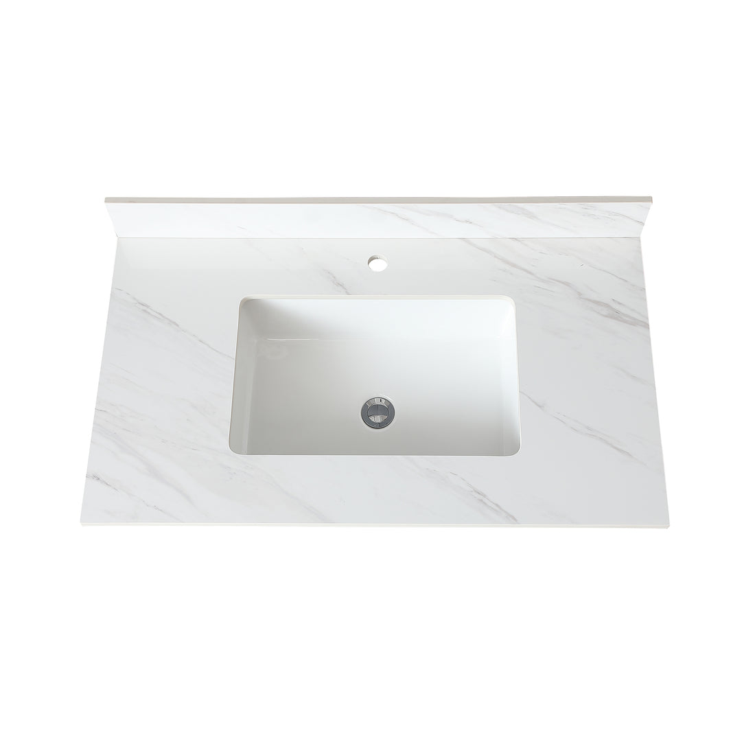 37 Inch Marble Vanity Top, White Vanity Top With Pre Drilled Faucet Holes, Bathroom Vanity Top With Undermount Rectangular Middle Sink And 4" Height Backsplash, Bianco Carrara Venato White Bathroom Sintered Stone