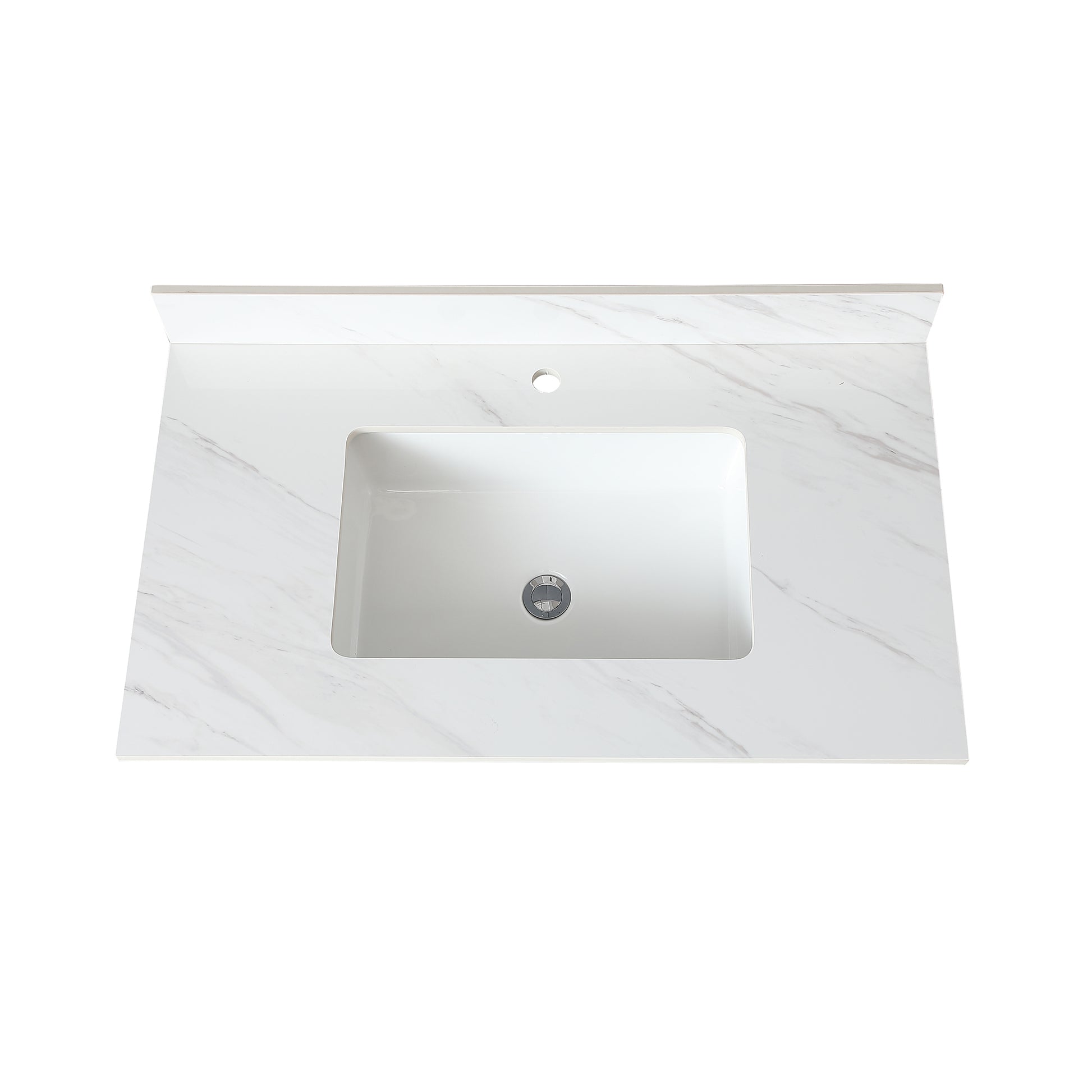 37 Inch Marble Vanity Top, White Vanity Top With Pre Drilled Faucet Holes, Bathroom Vanity Top With Undermount Rectangular Middle Sink And 4" Height Backsplash, Bianco Carrara Venato White Bathroom Sintered Stone