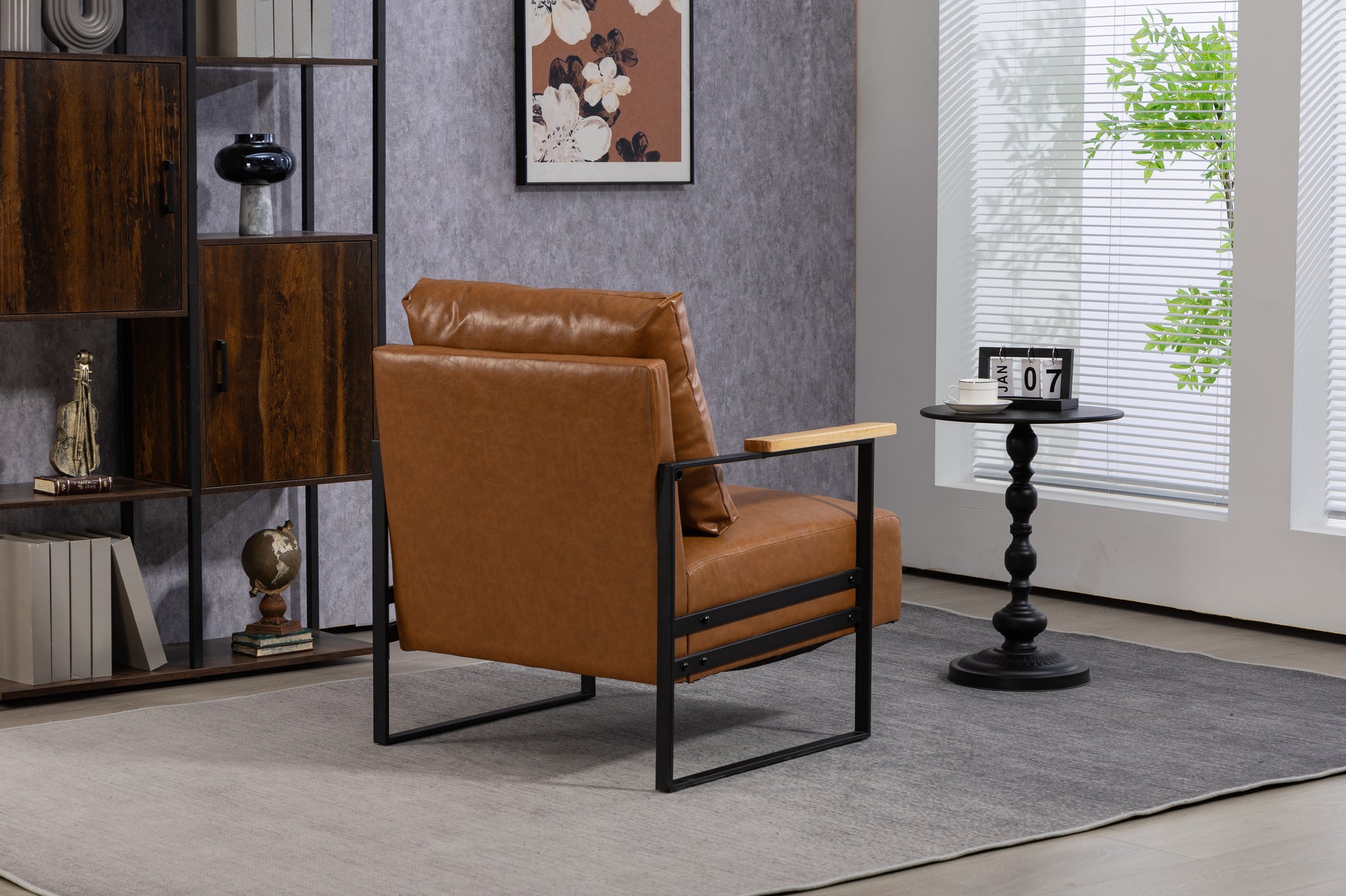 Leather Accent Chair Guest Chair For Living Room, Mid Century Armchair For Bedroom Brown Leather Brown Pu