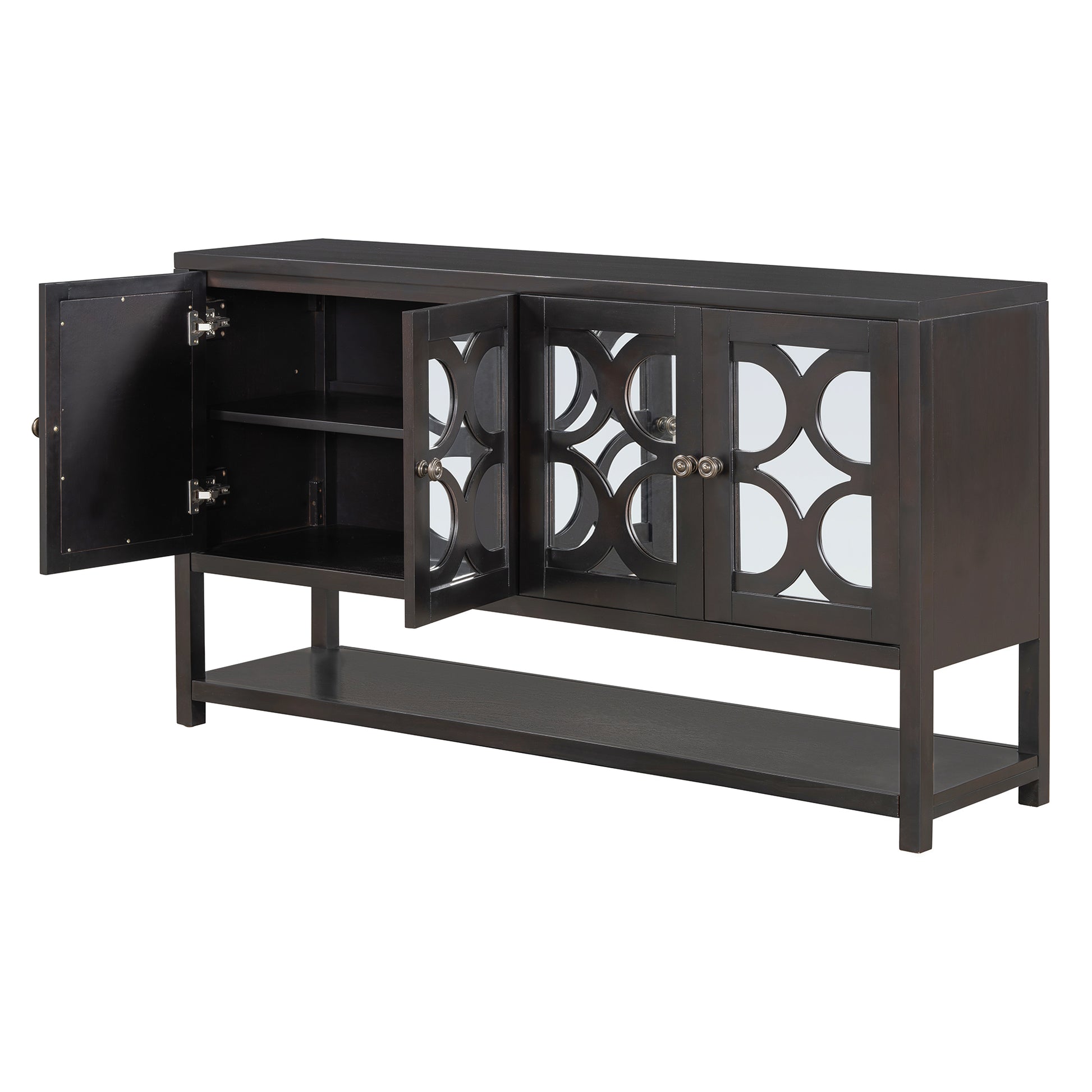 Elegant Retro Console Table Storage Cabinet Sideboard With Mirrored Doors, Spacious Shelves, And Durable Acacia Wood Legs Perfect For Living Room, Dining Room, Or Entryway Espresso Espresso Primary Living Space Solid Wood Mdf