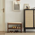 Walnut Color Solid Wood Shoe Bench, Beech Wood Storage Rack Organizer With High Rebound Sponge Cushion Walnut Brown Primary Living Space Beech Wood Shelves Upholstered Solid Wood