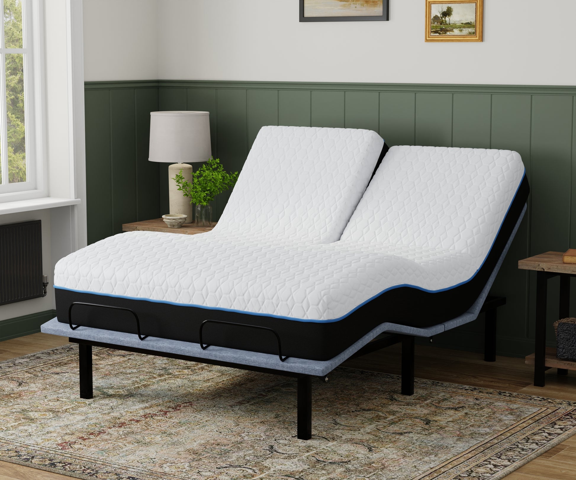Copper Lux 14" Split Top King Plush Memory Foam Mattress With Phase Change Cooling Fabric White Gray Foam Split Top King
