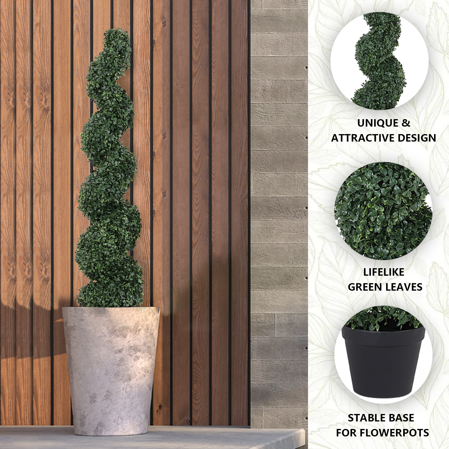 Bonsai Boxwood Spiral Topiary Artificial Tree Silk Plant For Indoor Outdoor Decorative 2Pcs Set Green Plastic