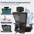 Big And Tall Office Chair 500Lbs Ergonomic Office Chair For Heavy People With 3D Armrest, Quiet Rubber Wheels, Adjustable Lumbar Support And Headrest Heavy Duty Metal Base Mesh Chair Nylon Black
