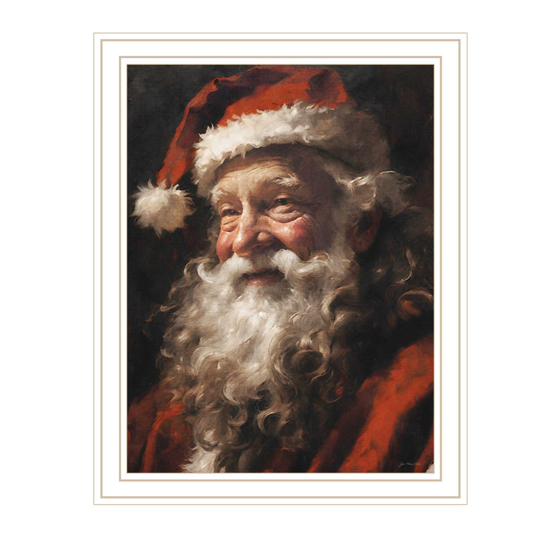 Papa Noel White Framed Wall Art For Living Room, Holiday Wall Art Print For Home Decor, Bedroom Wall Art By Jo Moulton Multicolor Wood Paper